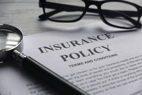 Insurance policy eyeglasses and magnifying glass
